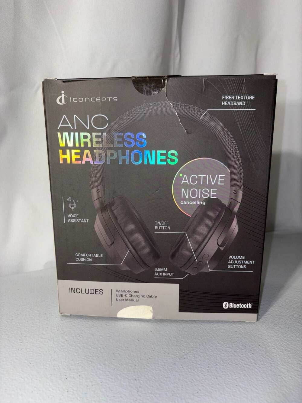iConcepts ANC Wireless Over-Ear Headphones with Active Noise Cancelling